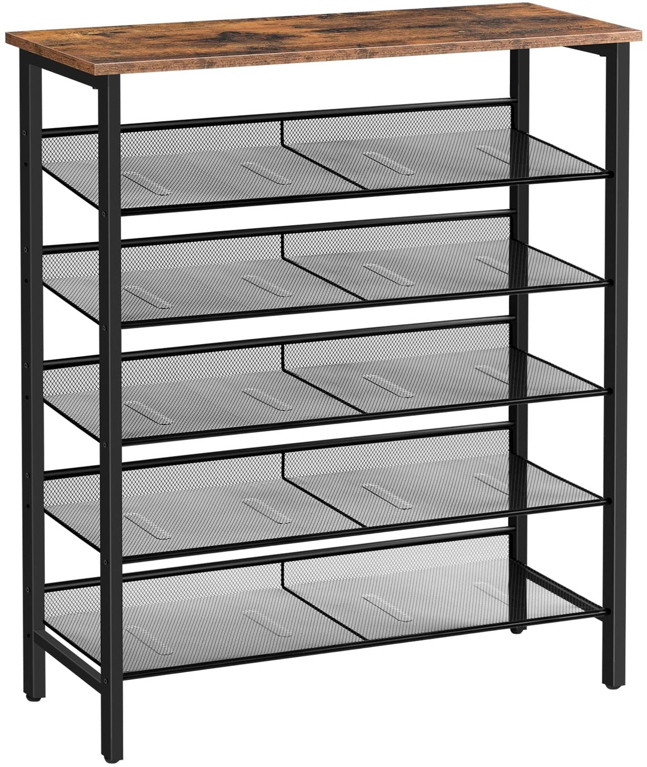 HOOBRO Schuhregal, 6-lagiges Schuhschrank, Verstellbares Schuhablage, Flach und Neigbar, für 18-24 Paar Schuhe, Stabil, Eingang, Korridor, Industrie, vintagebraun-schwarz EBF16XJ01