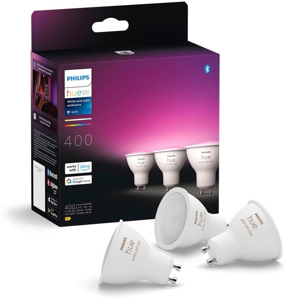 Philips Hue White & Col. Amb. GU10 Dreierpack 3x350lm/