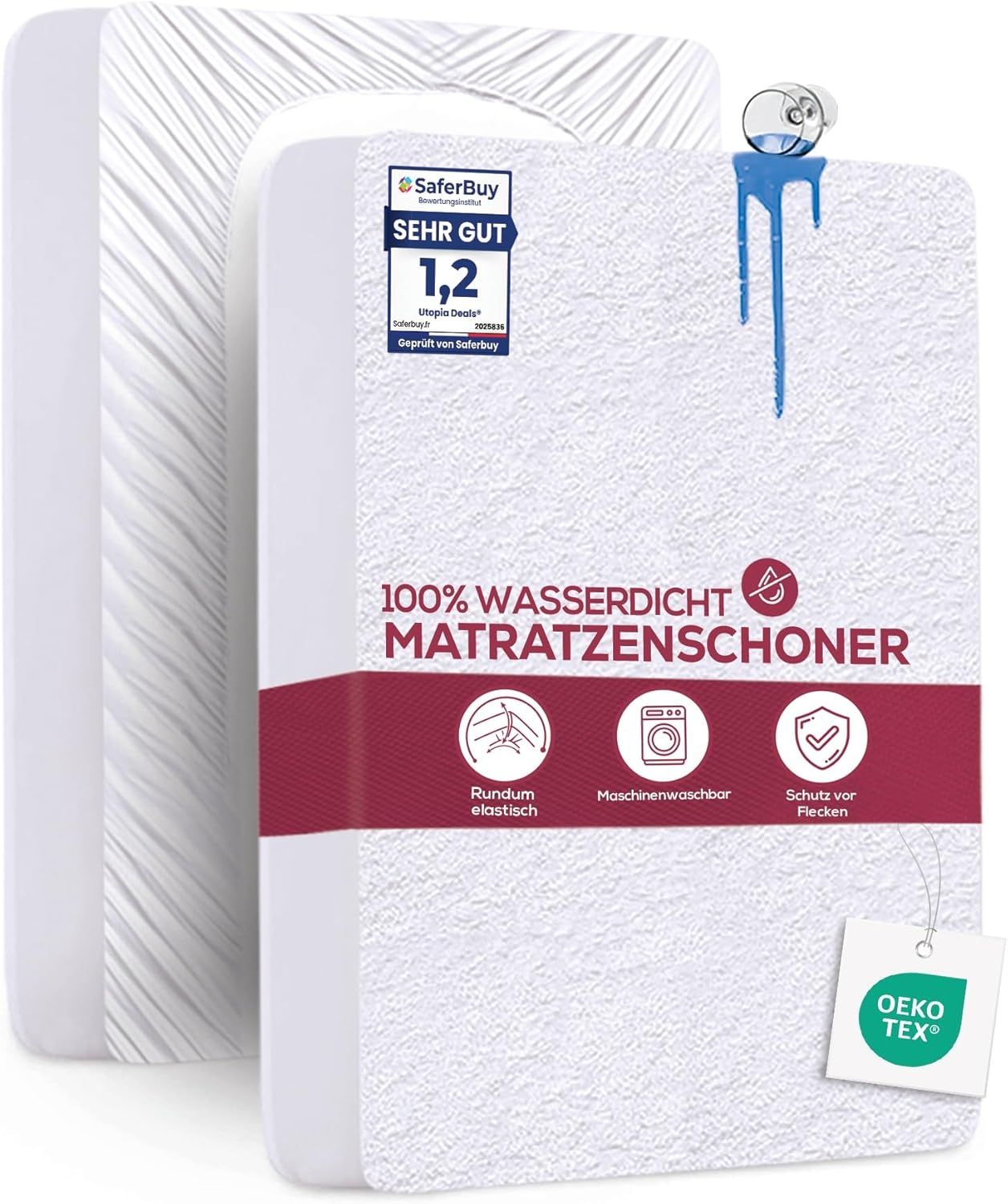 Utopia Bedding Matratzenschoner 140 x 190 x 30 cm Wasserdicht, Oeko-TEX Zertifiziert Matratzenauflage Atmungsaktive, Matratzenschutz, Rundum Elastisch Weiß