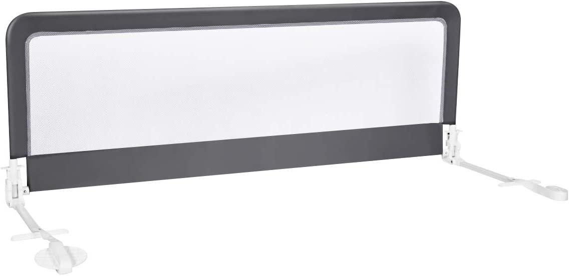 COSTWAY Herunterklappbares Bettgitter, Höhenverstellbares Bettschutzgitter, Babybettgitter mit Befestigungsgurt, Rausfallschutz geeignet für Doppelmatratzen & Queensize & Kingsize (Grau, 120cm)