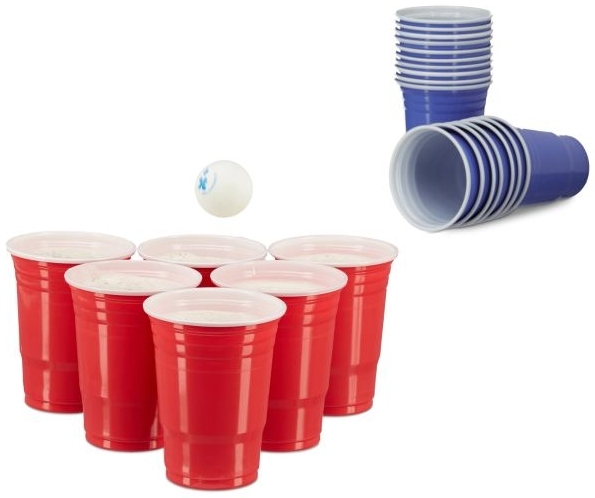 Relaxdays Bier Pong Set, 200 Becher, Kunststoff rot / blau, 473 ml