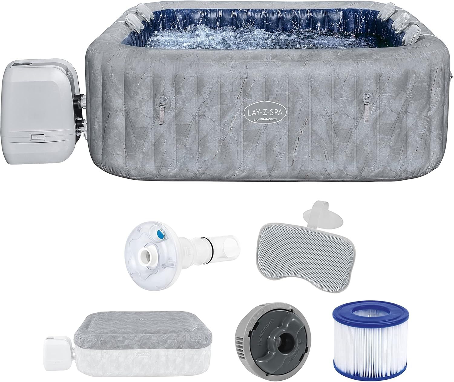 LAY-Z-SPA® Energiespar-Whirlpool San Francisco HydroJet Pro™ mit App-Steuerung, für 7 Personen 230 x 230 x 71 cm, Marmor-Optik (Samtgrau)