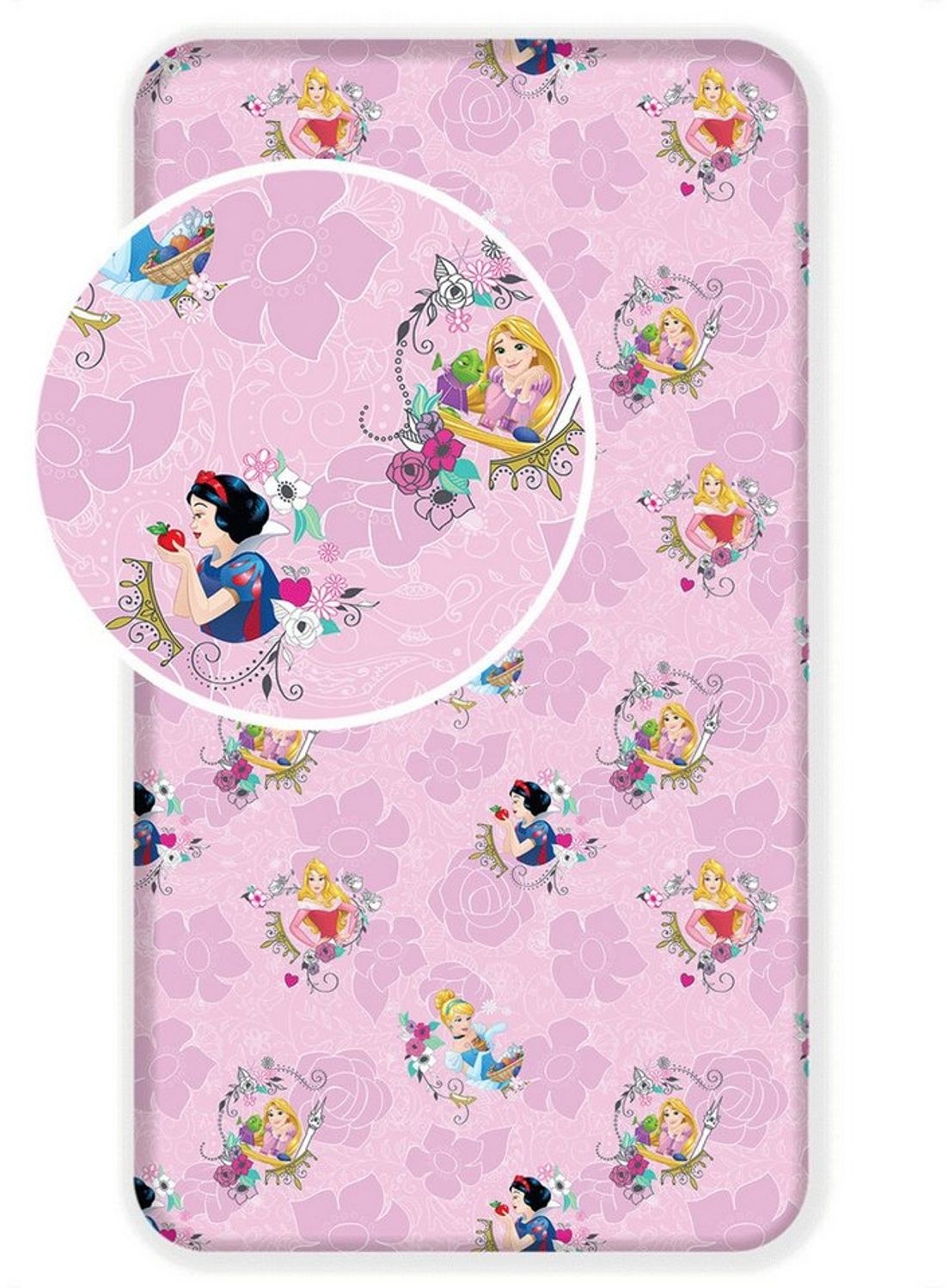 Disney Princess Spannbetttuch Märchenhafte Spannbetttuch für Kinderbett (90x200+25 cm)