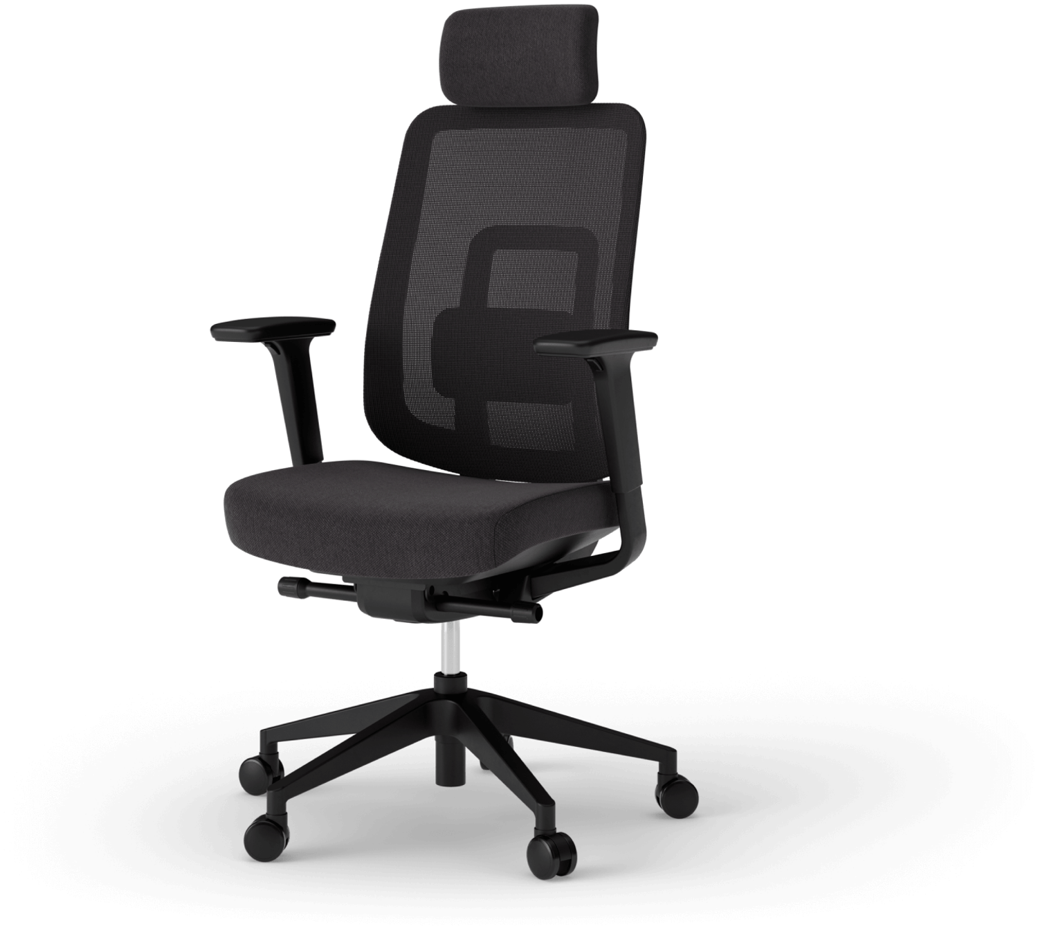 Ergotopia 'PureBack' ergonomischer Bürostuhl mit Lordosenstütze & 4D-Armlehne, Schwarz, mit Kopfstütze