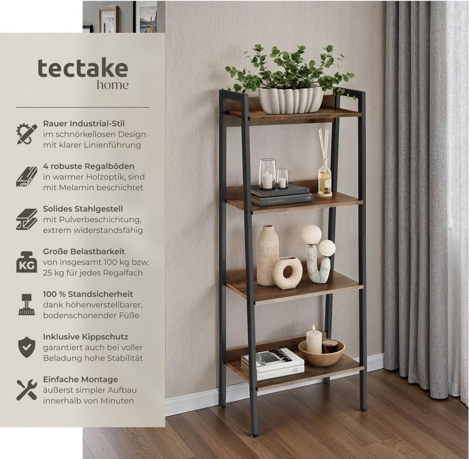 tectake Leiterregal Chatham, Set 1-tlg, Industrial Style