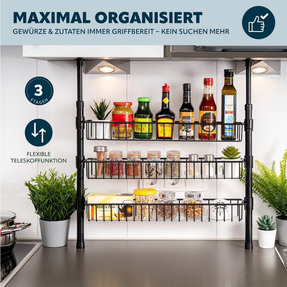 bremermann Küchenregal Teleskop-Gewürzregal, Teleskopregal mit 3 Korbablagen, schwarz