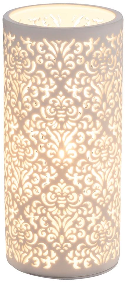 LED Tischleuchte, Porzellan, weiß matt, Dekor Muster