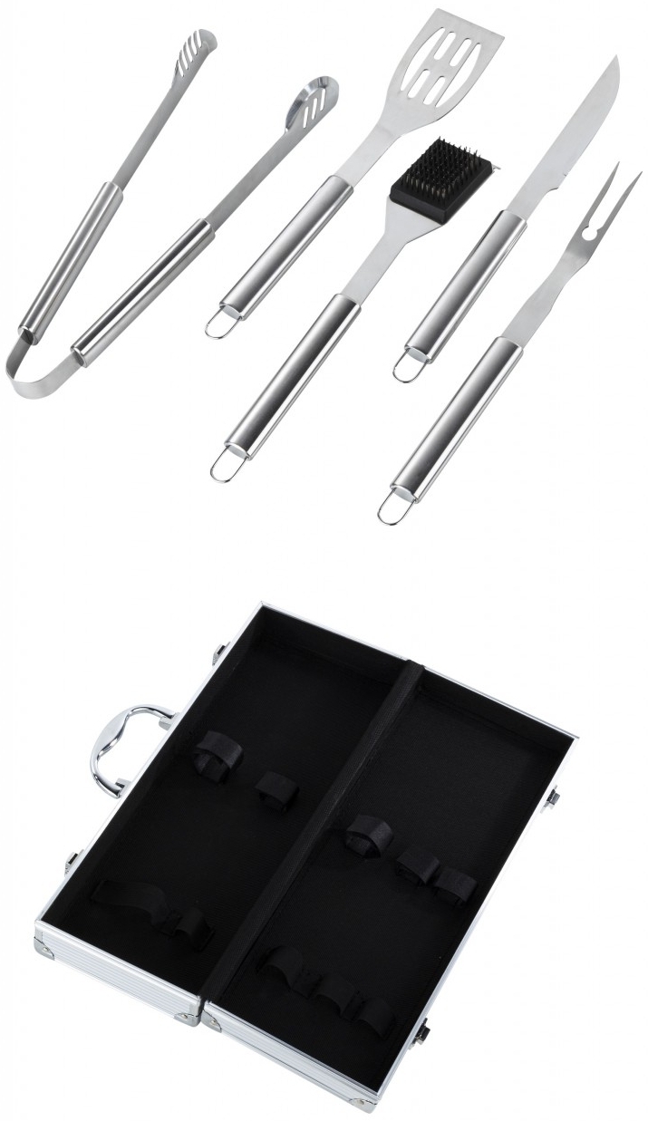Edelstahl Grillbesteck im Alu Koffer 6 teilig Art. 60066