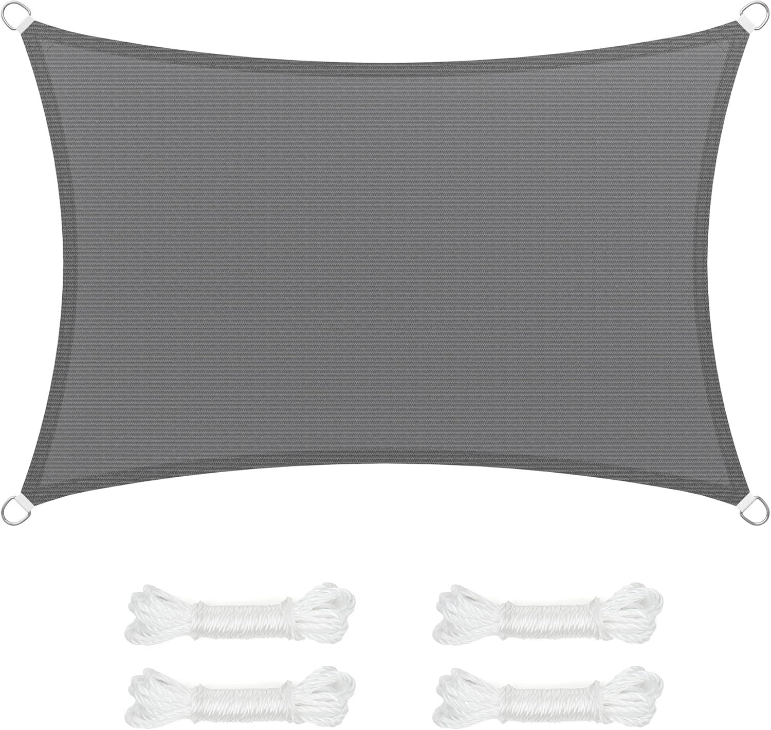 SONGMICS Sonnensegel 2x3 m, Sonnenschutz aus HDPE-Gewebe, luftdurchlässig, wasserdurchlässig, für Terrasse, Garten, Balkon, Camping, rechteckig, konkav, 2 m Seile, rauchgrau GSS23GY