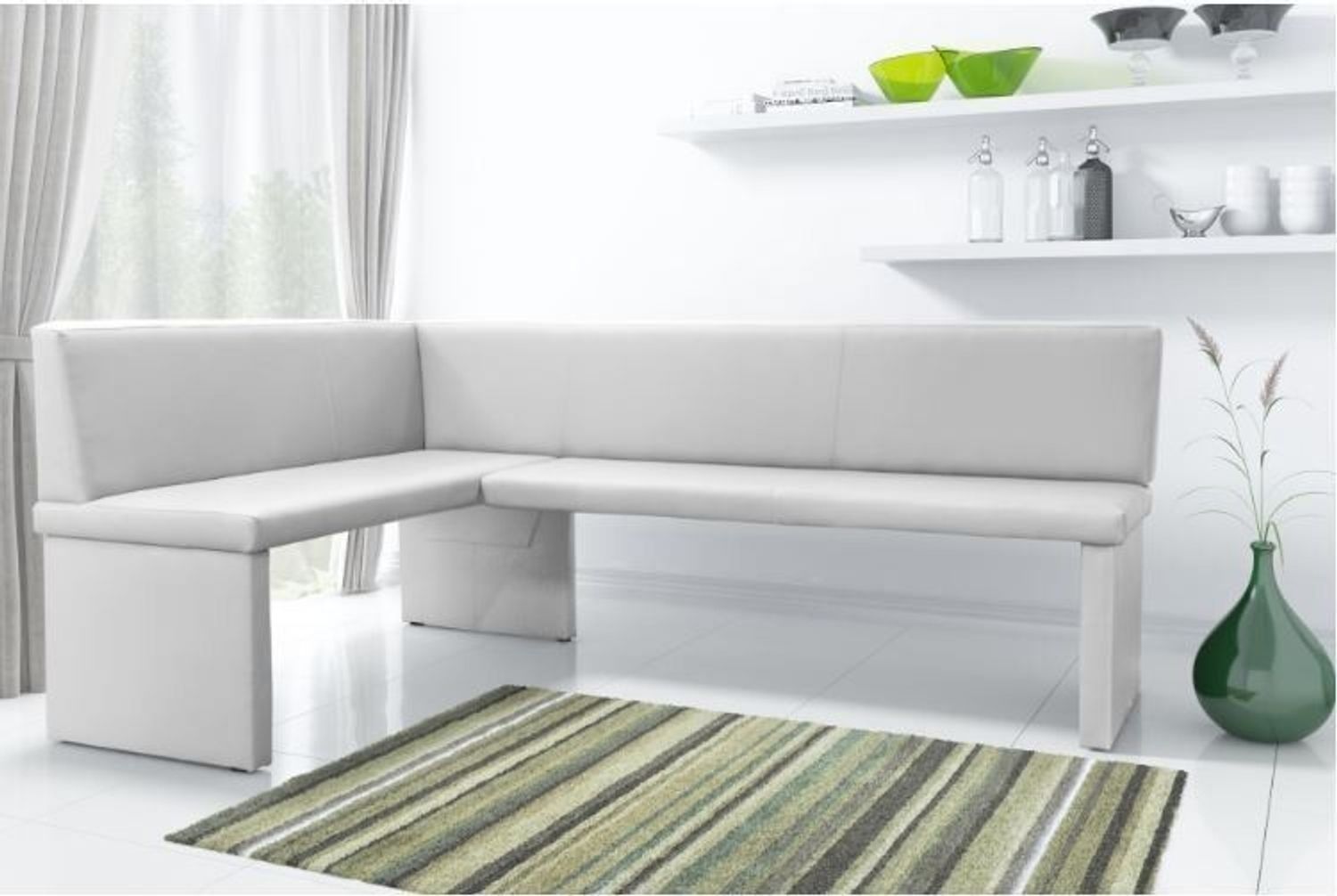 Eckbank Bank Küchenbank -Cora XL / R - Kunstleder Weiss 196 x 142 cm