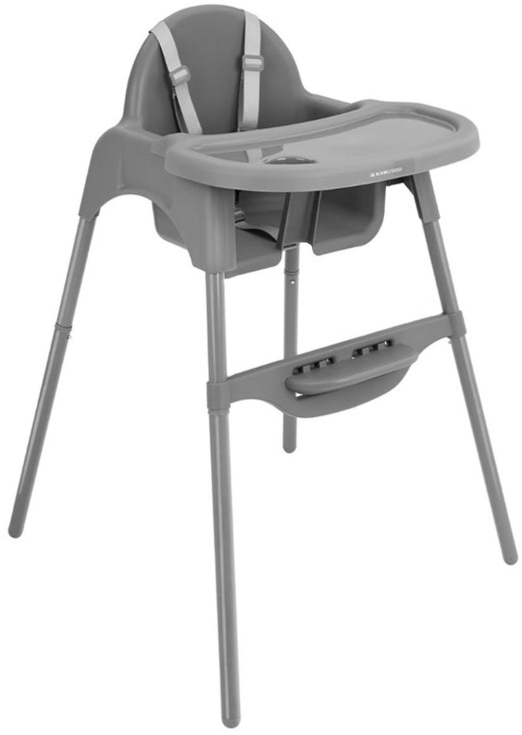 Kikkaboo Hochstuhl 2 in 1 Jammy, Kinderstuhl, Fußstütze, Gurt, Bechervertiefung grau