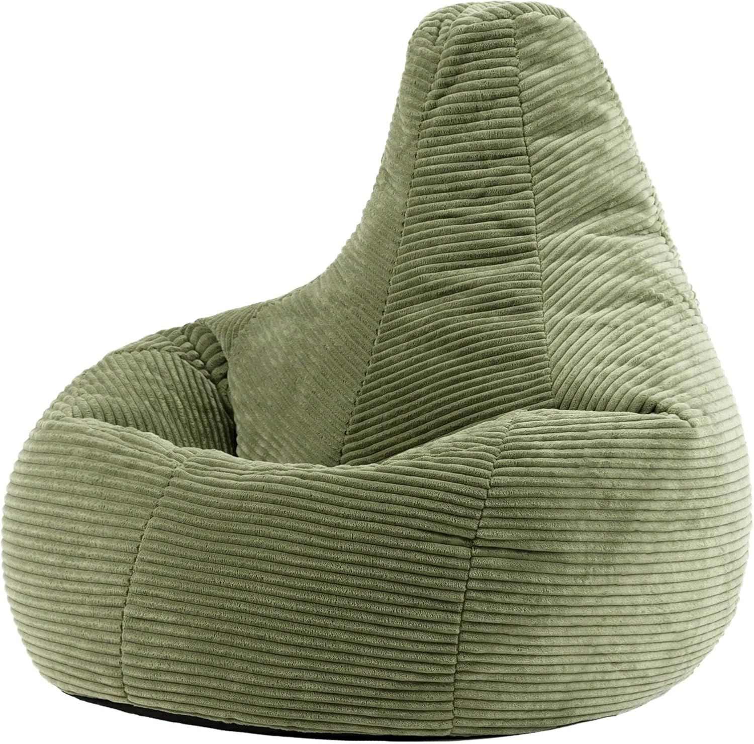 Icon Dalton Sitzsack Cord, Salbeigrün, Gaming Sitzsack Erwachsene mit Füllung, Bean Bag, Cord Sessel, Lounge Sessel, Lounge Stuhl, Schlafzimmer, Wohnzimmer, Wohnzimmer Möbel