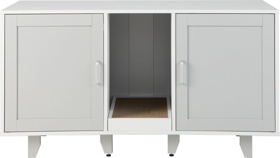 Katzenschrank für Katzentoilette mit 2 Türen & Kratzbrett & Eingang 120 x 52 x 65 cm Hellgrau
