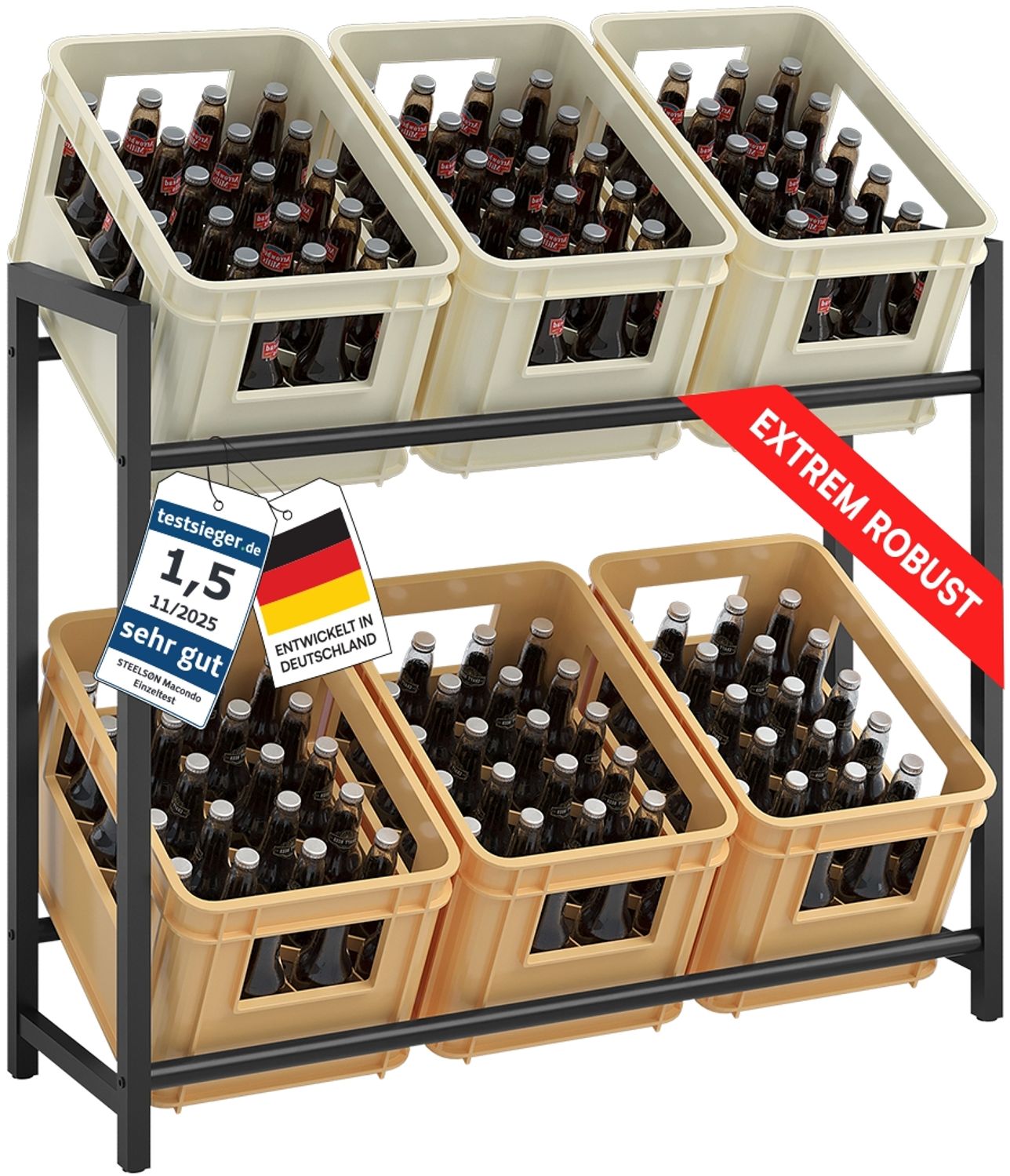 STEELSØN 'Macondo' Getränkekistenregal, Metall, schwarz, 85x105x33 cm, Getränkeregal für 6 Kisten