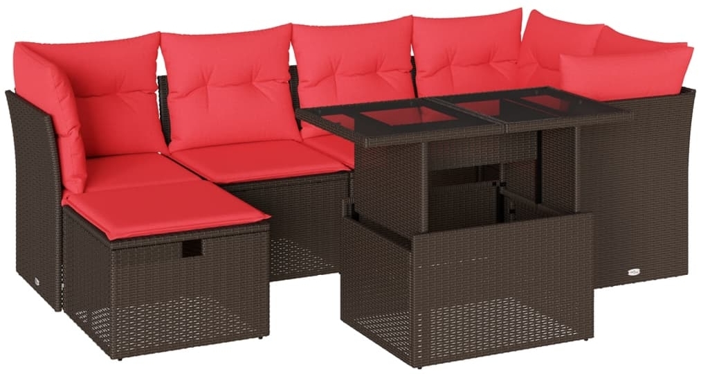 vidaXL 7-teiliges Gartensofa-Set mit Kissen, braun, Polyrattan 3274664