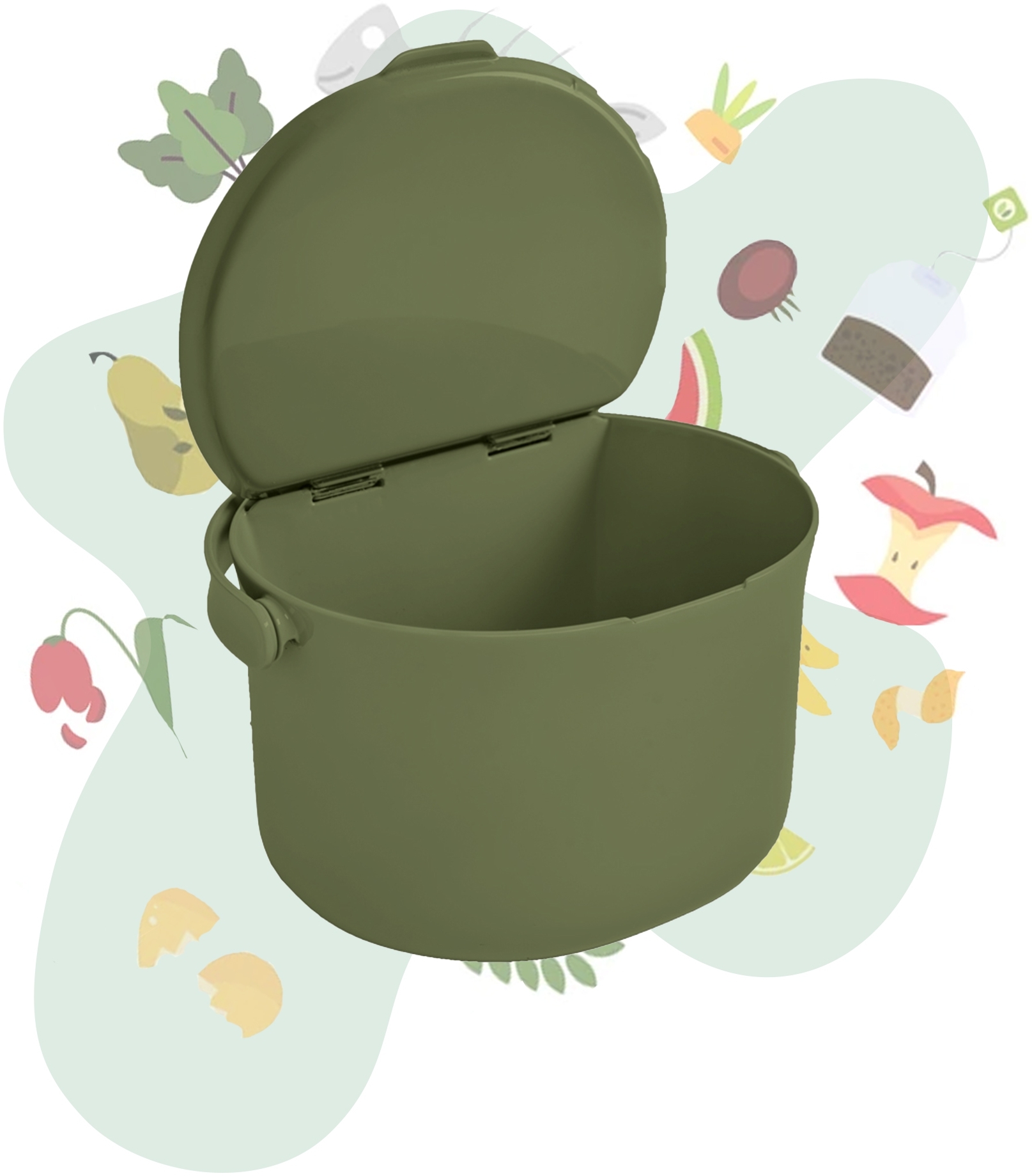 Behälter für Küchenabfälle, formschöner Komposteimer, Biomüll-Eimer, olive