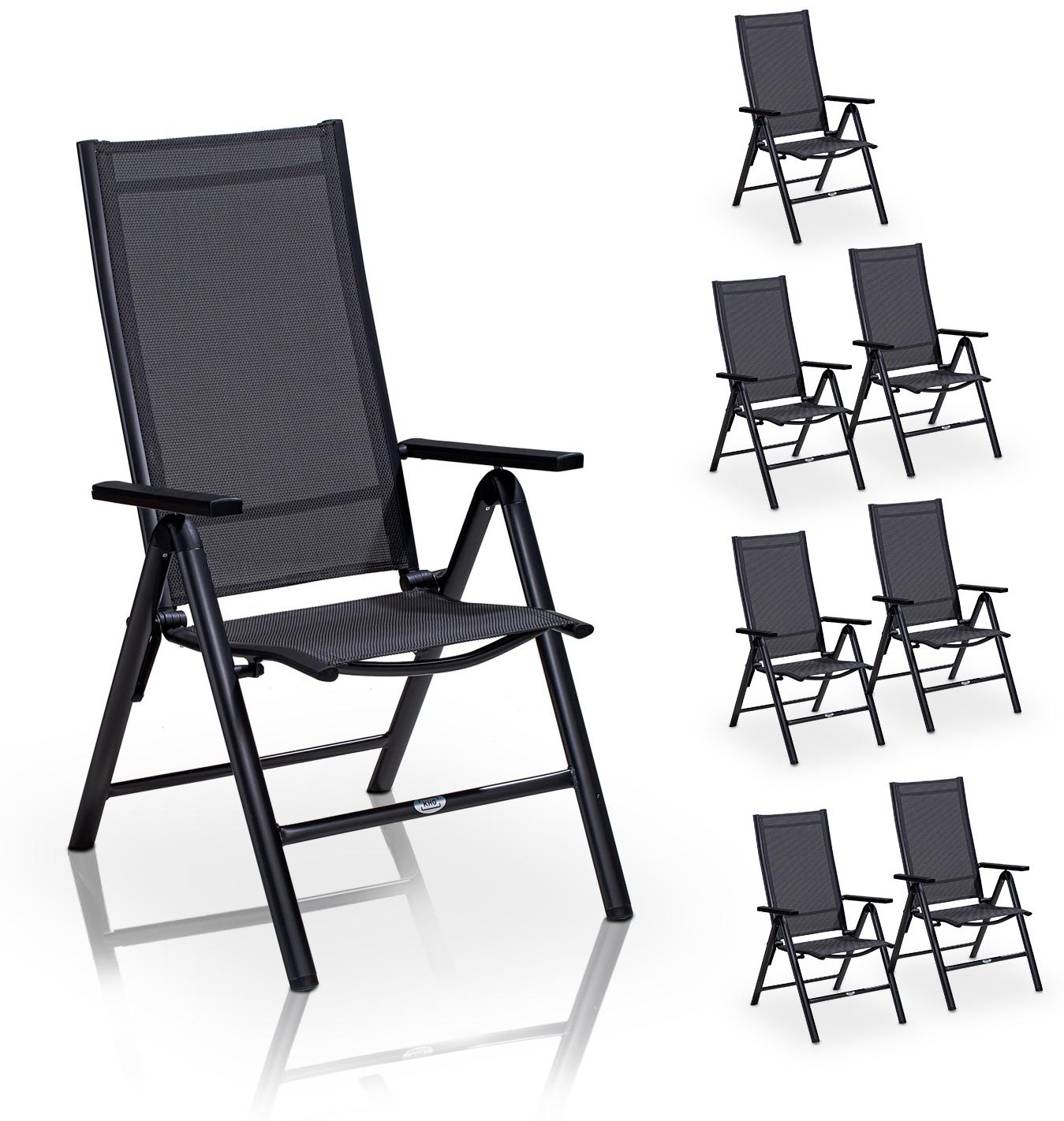 KHG Gartenstuhl-Set 8-tlg., klappbar mit 8-fach verstellbarer Rückenlehne & Armlehne, Aluminium anthrazit/grau, bis 120 kg belastbar