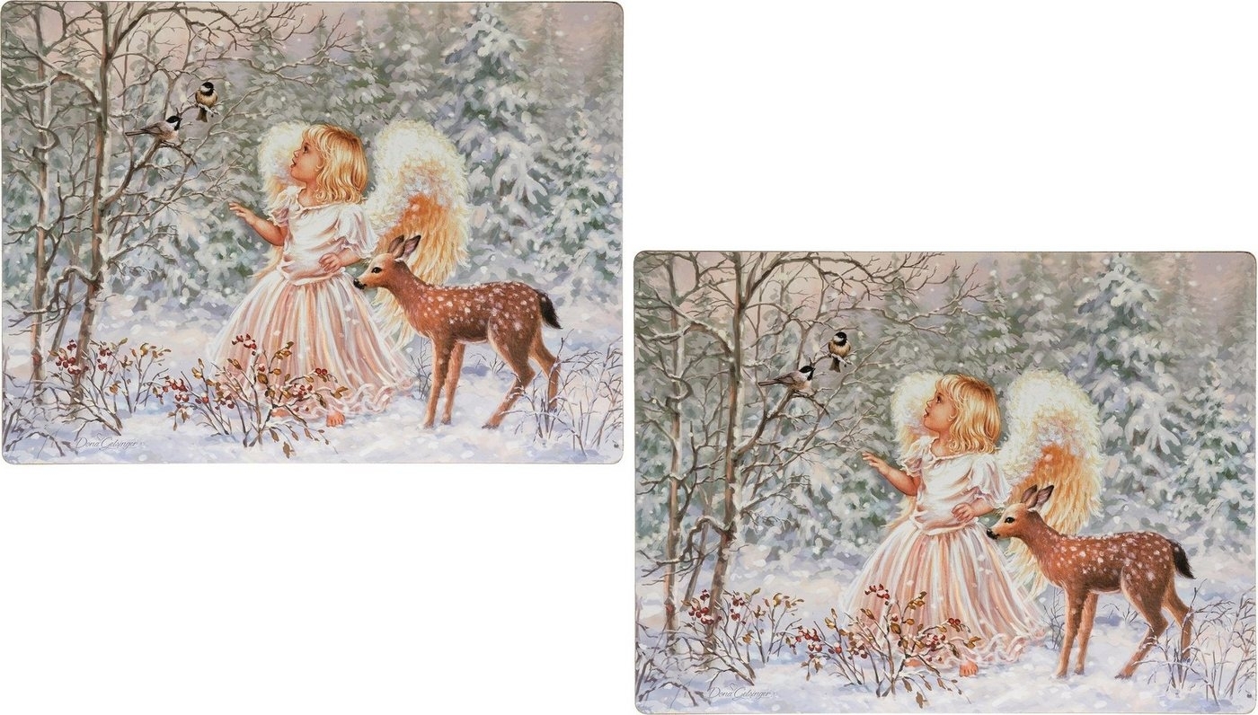 Myflair Möbel & Accessoires Platzset Engel mit Reh, Weihnachtsdeko, (Set, 4-St), Kork