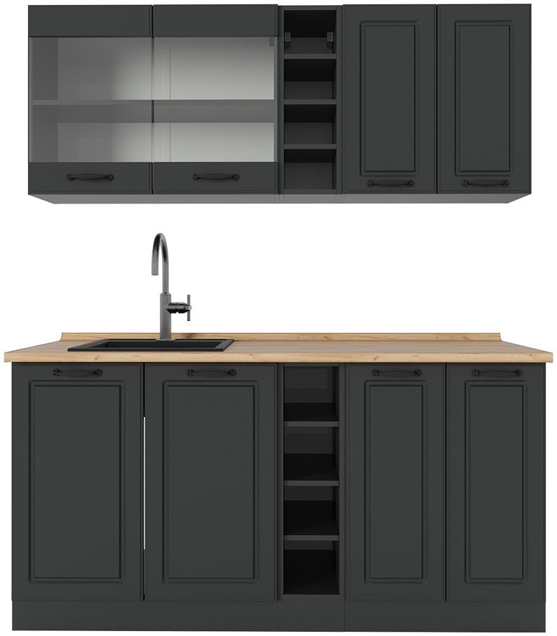 Singleküche R-Line Anthrazit Landhaus/Anthrazit 160 cm ohne Arbeitsplatte Vicco