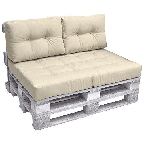 Beautissu ECO Elements Palettenkissen, Natur, 20x40x60 cm, robuster Bezug mit Karo-Struktur, Outdoor geeignet, Komfortfüllung