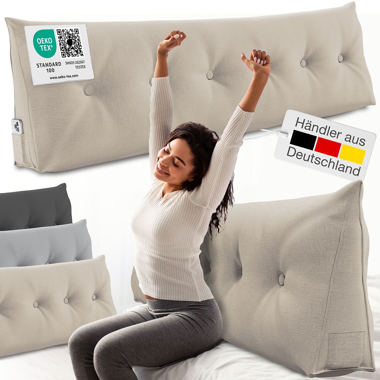 ELONEO Rückenkissen Bett- und Rückenstützkissen >Sand< 160cm