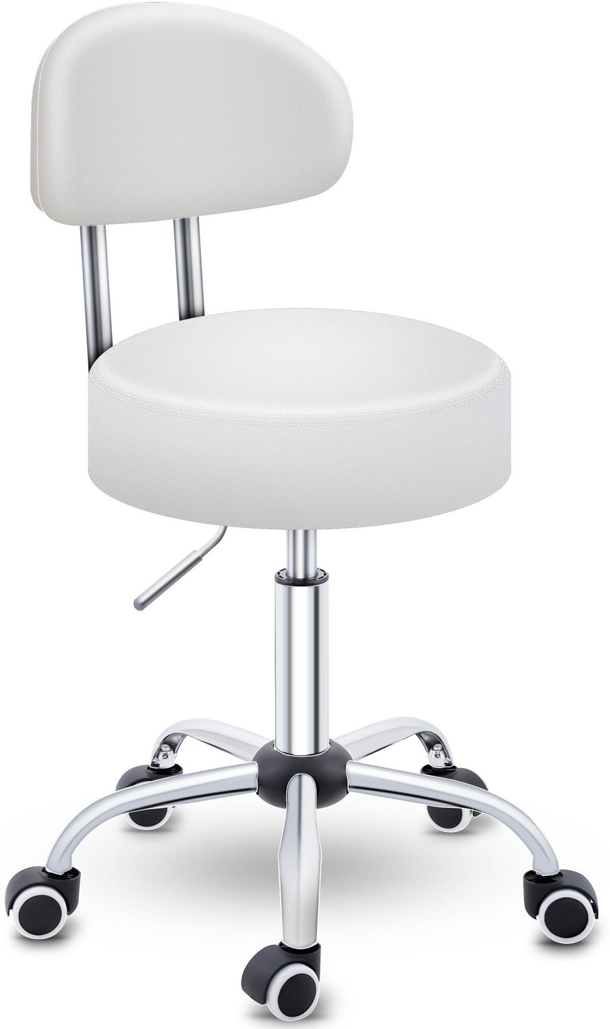 TRESKO® Rollhocker mit Lehne Weiß | Arbeitshocker höhenverstellbar 47-60 cm | Drehhocker mit Rollen | Bürostuhl Hocker Drehstuhl Kosmetikhocker