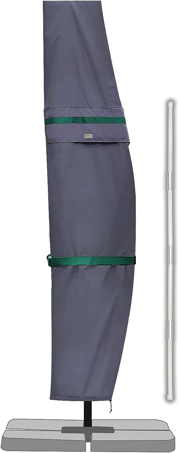 Sekey Ampelschirm / Sonnenschirm Schutzhülle mit Stab, Abdeckhauben für Gartenschirm mit Belüftungsöffnungen, Abdeckung für Kurbelschirm / Balkonschirm, 100% Polyester, wasserdicht, Dunkelgrau.