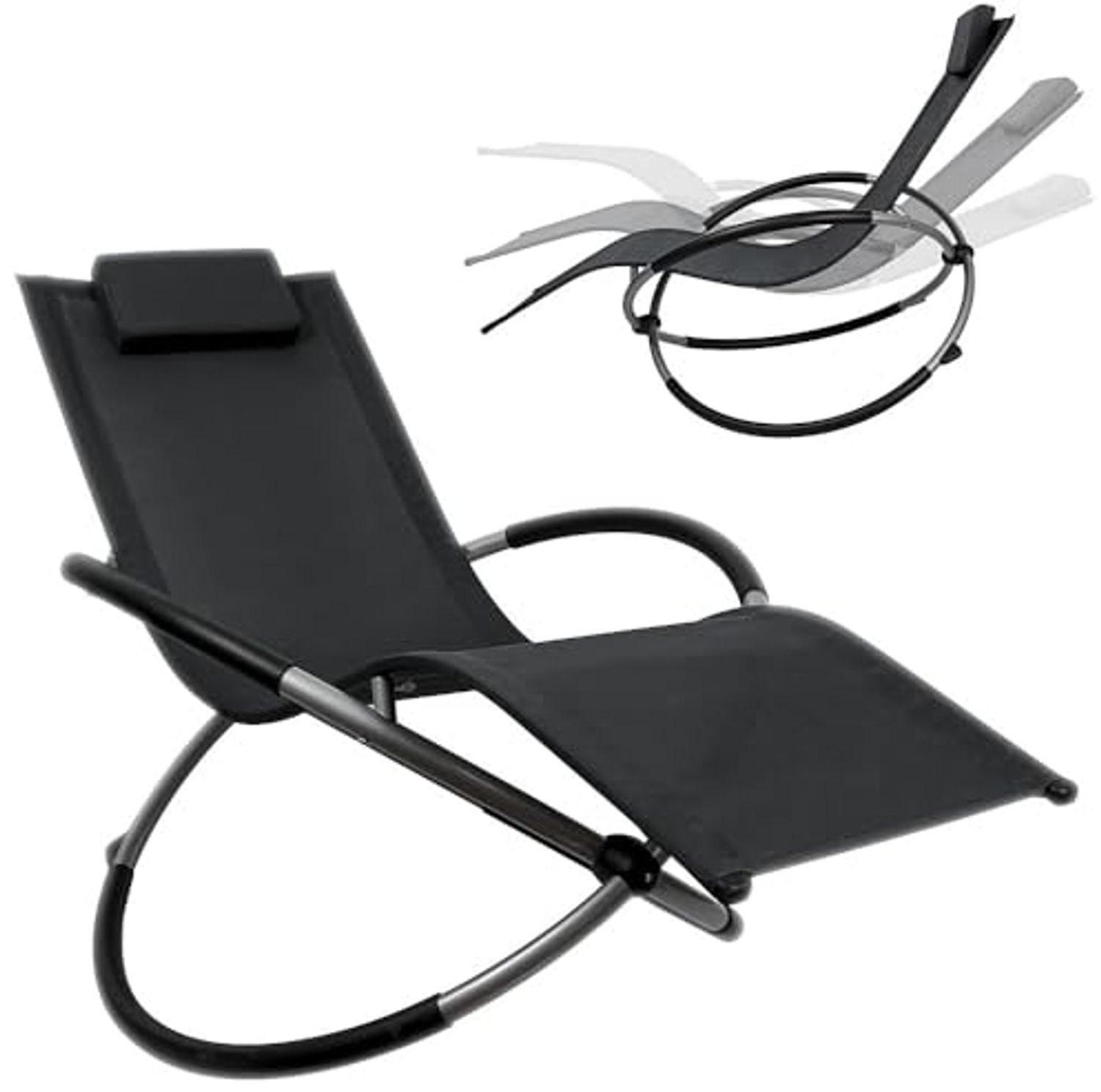 Mucola Schaukelliege Sonnenliege Liegestuhl XXL 200kg belastbar in Anthrazit Faltbar Gartenliege Relaxliege Strandliege Schaukelstuhl Balkonliege Terrassenliege
