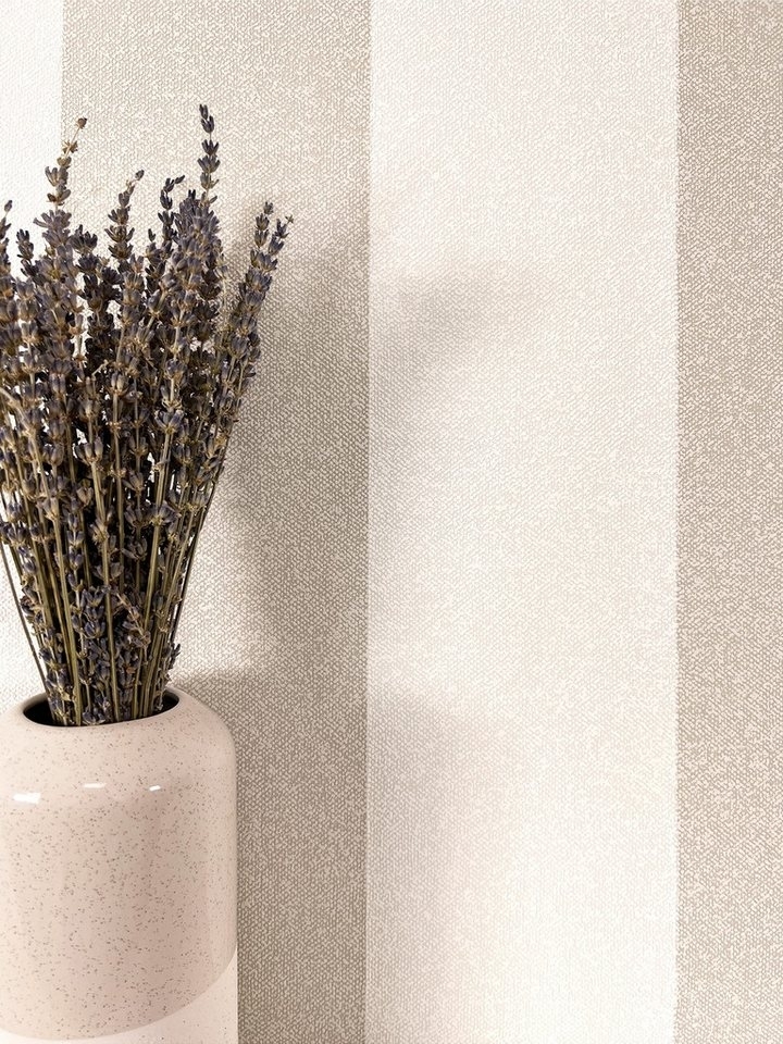 Newroom Vliestapete, Beige Tapete Streifen Streifen - Mustertapete Streifentapete Creme Landhaus Klassisch Struktur für Schlafzimmer Wohnzimmer Küche, Mustertapete, Streifentapete