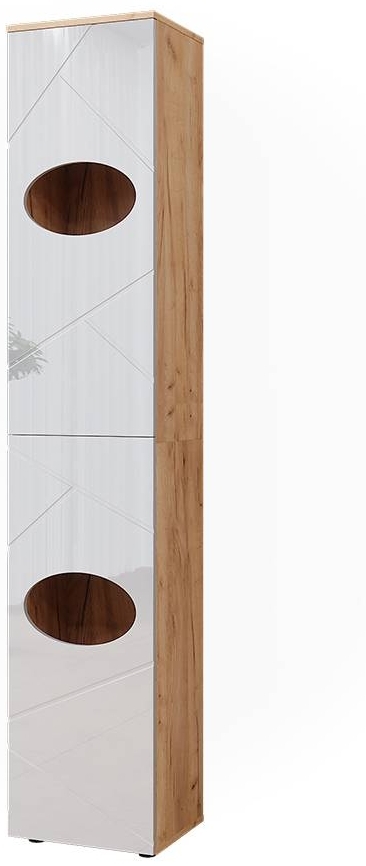 Wäscheschrank Irma Weiß Hochglanz/Goldkraft Eiche 37.2 x 192 cm Vicco