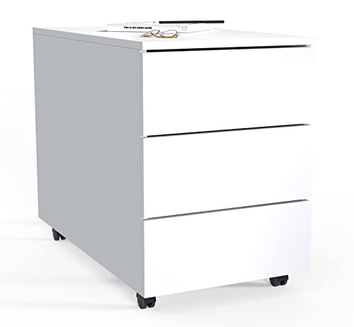 MID.YOU Rollcontainer, Weiß, Holzwerkstoff, 3 Schubladen, erweiterbar, griffloses Öffnen, 39x55x70 cm