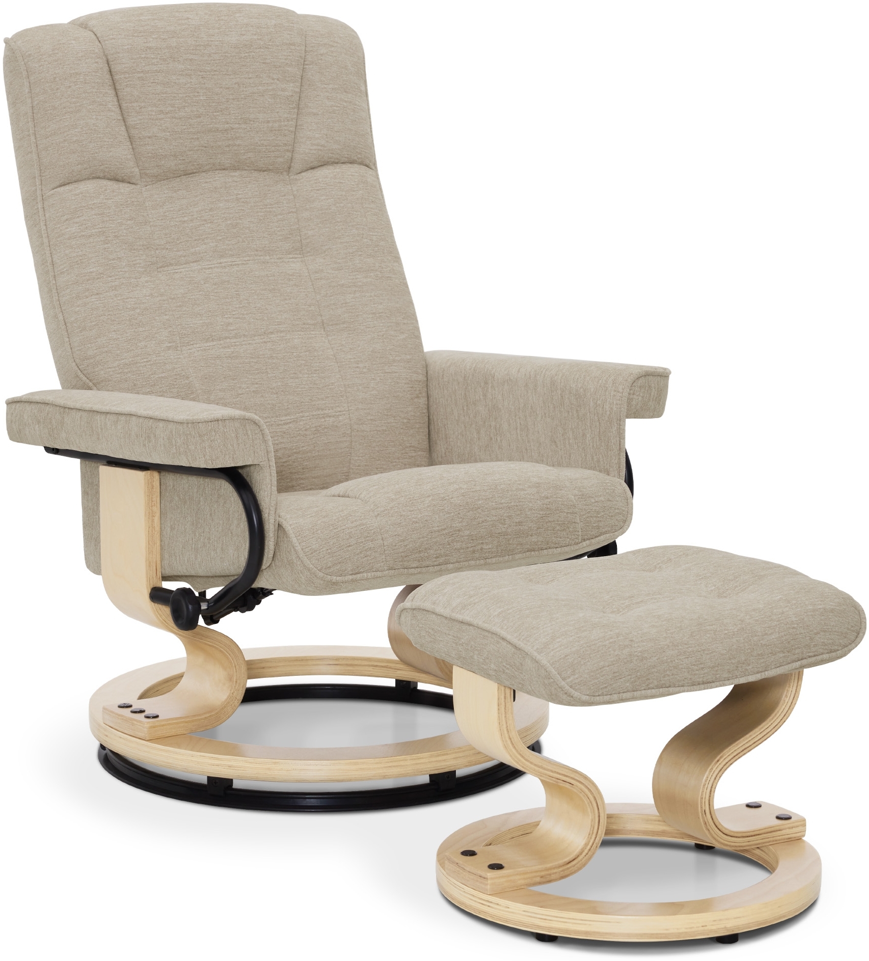 M MCombo Relaxsessel mit Hocker, 360° Drehbarer Fernsehsessel mit Liegefunktion, bis 120 Kg Belastbarer TV-Sessel, Moderner Ruhesessel für Wohnzimmer, Stoff, 9019 (Beige-Stoff)