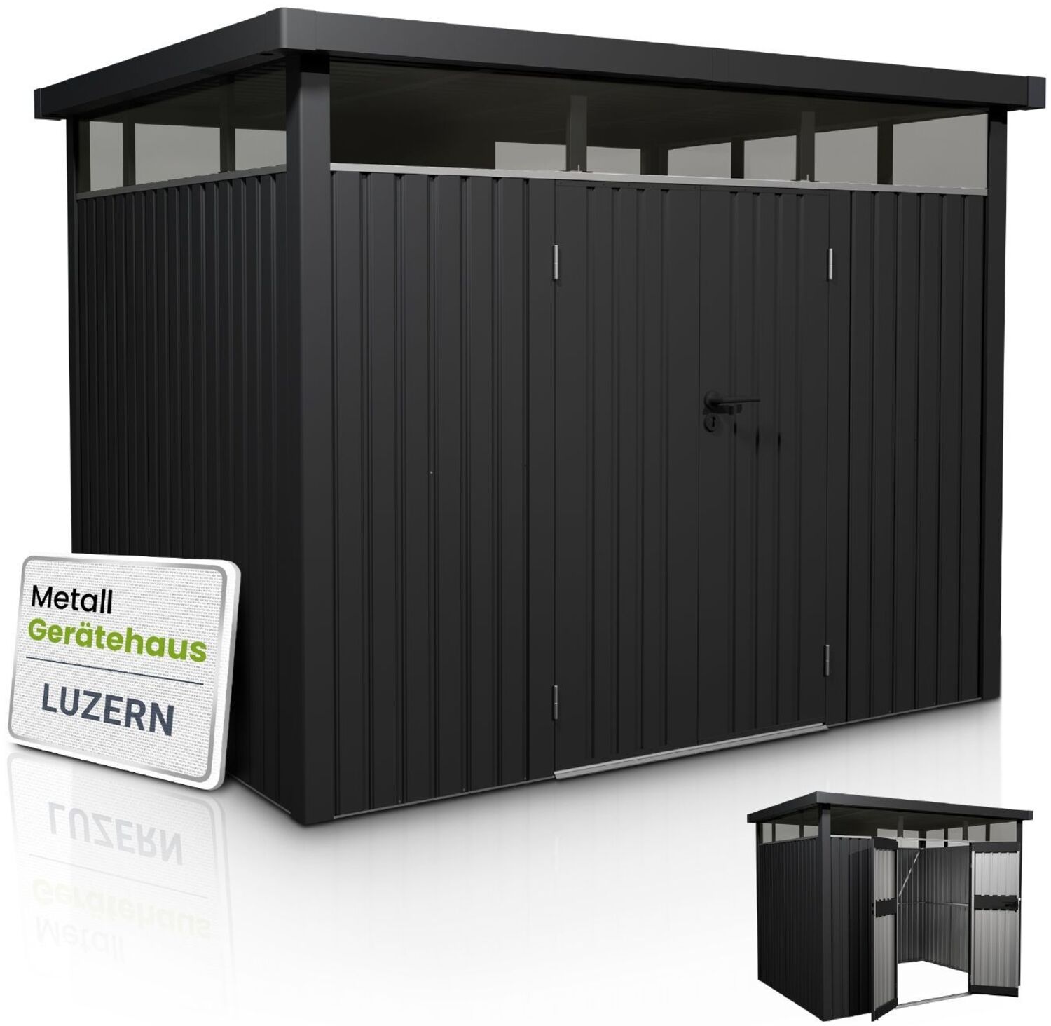 Juskys Gerätehaus Luzern 7,8 m² - Metall Geräteschuppen mit Türen & Fenstern - wetterfest & abschließbar - Fahrradgarage, Gartenhaus - Anthrazit