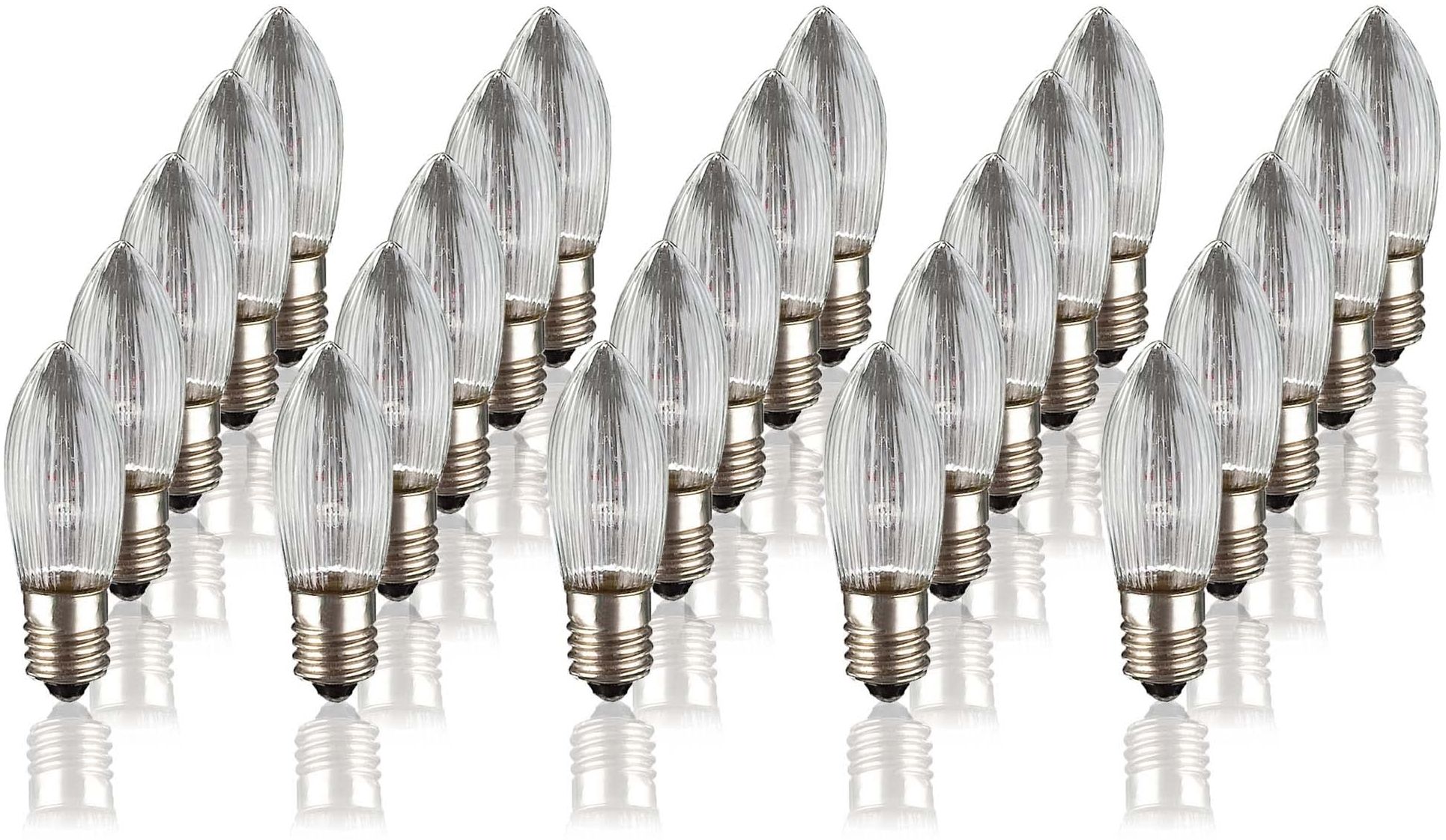 hellum Ersatz-Kerzen für Schwibbogen, 25 Stück 23V 3W Riffelkerze für Weihnachtsbaum Kerzen Lichterketten innen mit 10 Brennstellen, Birnen für Lichterbogen E10/ 23V/ 3W/ 22 Lumen 918113