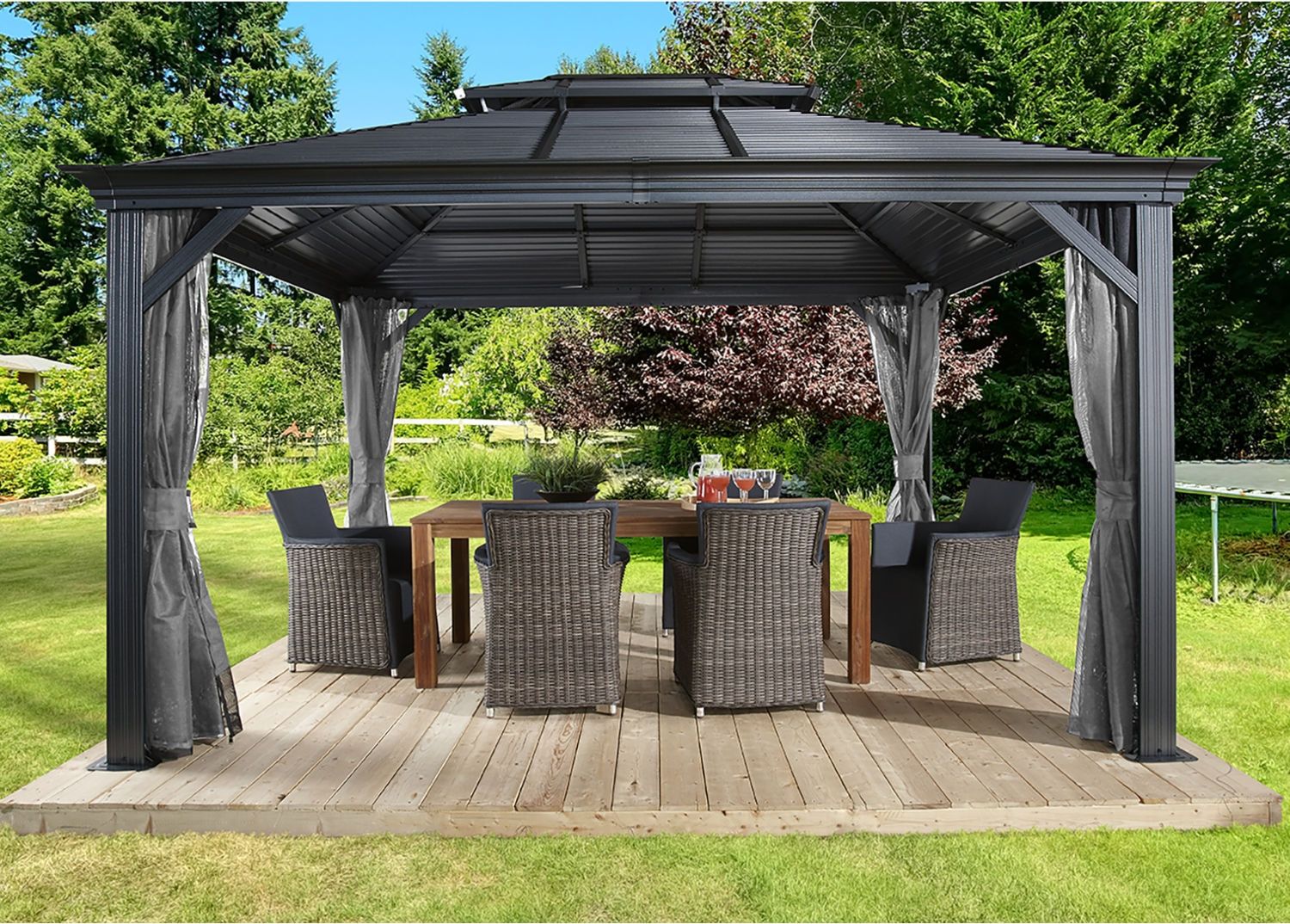 Sojag 'Mykonos' Pavillon 1014 inkl. Moskitonetz, Aluminium, basaltgrau, 299 x 425 x 291 cm