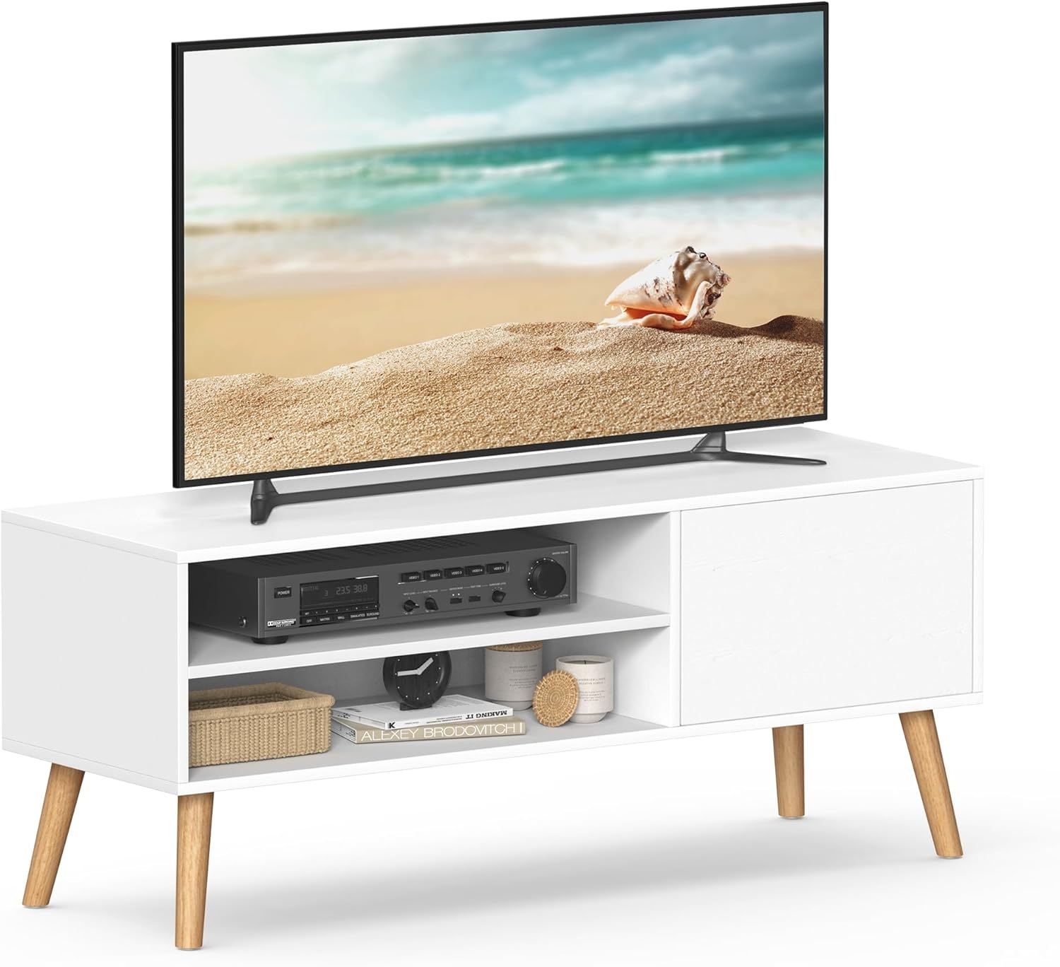 Vasagle TV-Schrank für Fernseher bis zu 55 Zoll, Holz weiß, 120 x 40 x 49 (BxTxH) cm