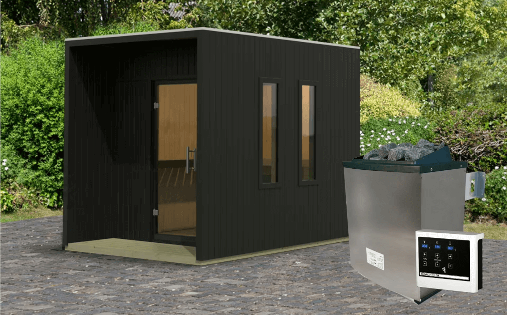 Karibu Saunahaus Laguna mit 9kW Ofen in zwei Farben erhältlich schwarz