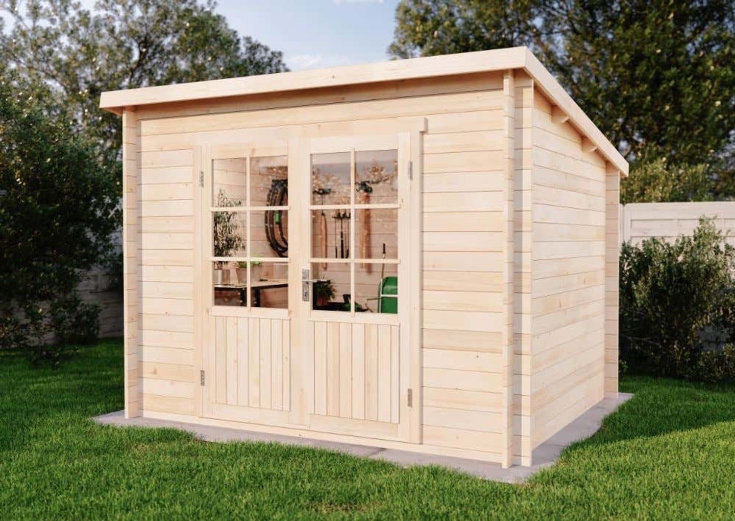 Alpholz Pultdach Gartenhaus Maria Gartenhaus aus Holz Holzhaus mit 40 mm Wandstärke Blockbohlenhaus mit Montagematerial
