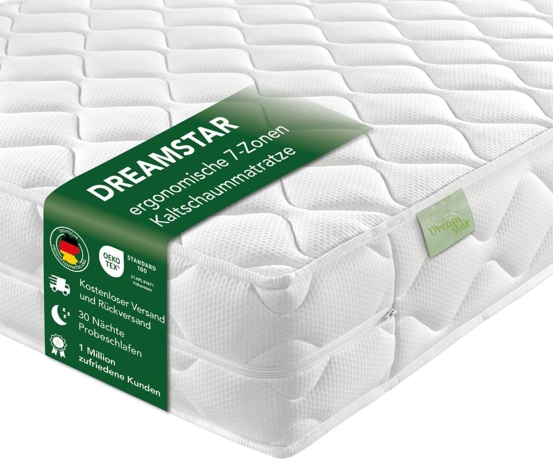 DREAMSTAR Ergo Flex | orthopädische 7-Zonen Kaltschaummatratze | 16 cm hoch | Öko-Tex Zertifiziert | Härtegrad 2 und 3 (H2 & H3)| Rollmatratze | 80x200 cm