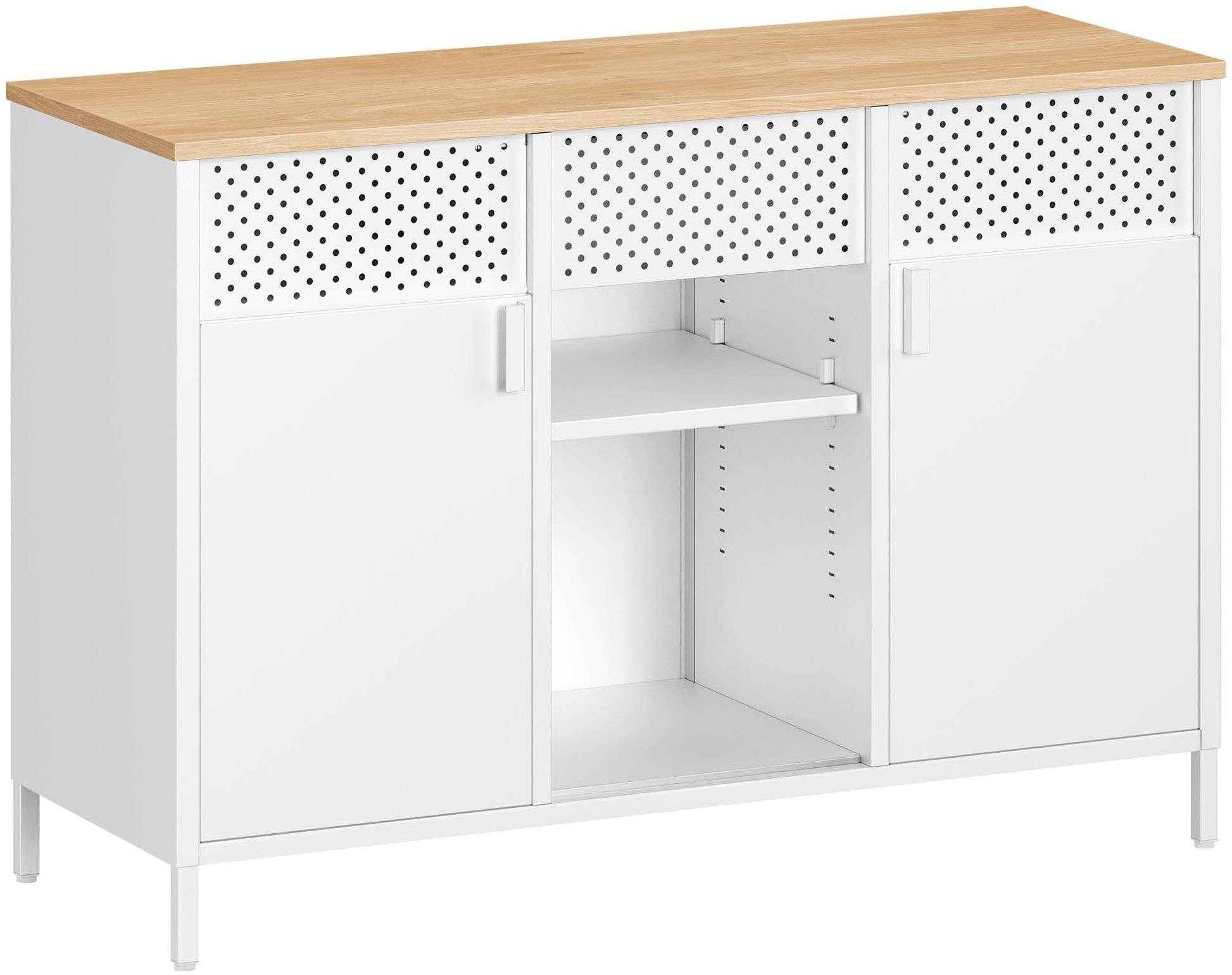 SONGMICS Aufbewahrungsschrank, Metallschrank, Schrank mit Doppeltür, Sideboard, Magnetverschluss, verstellbare Einlegeböden, Stahlgestell, mattweiß-eichenbeige LSC204WC01