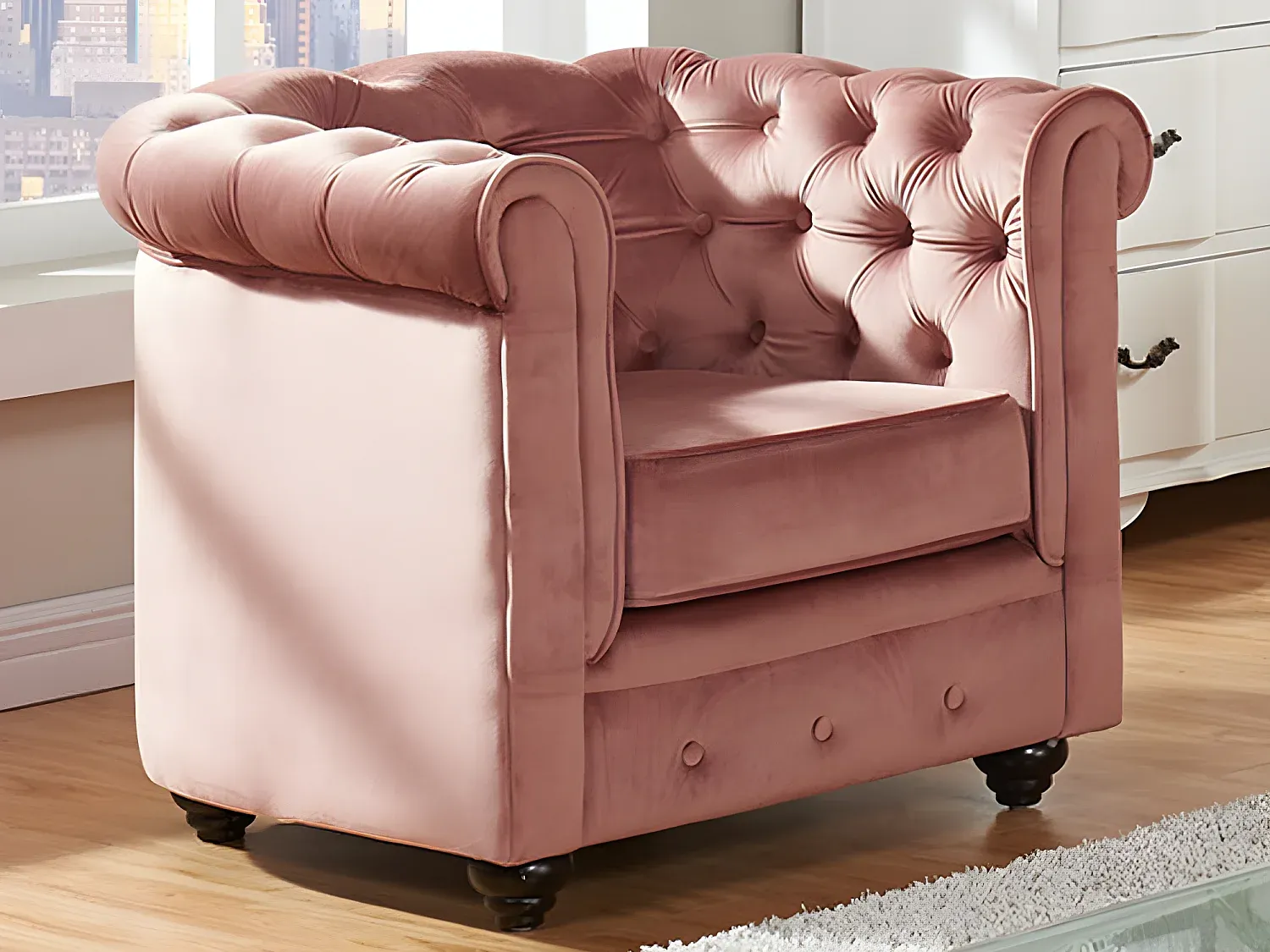 Vente-unique - Sessel - Samt - Rosa - CHESTERFIELD