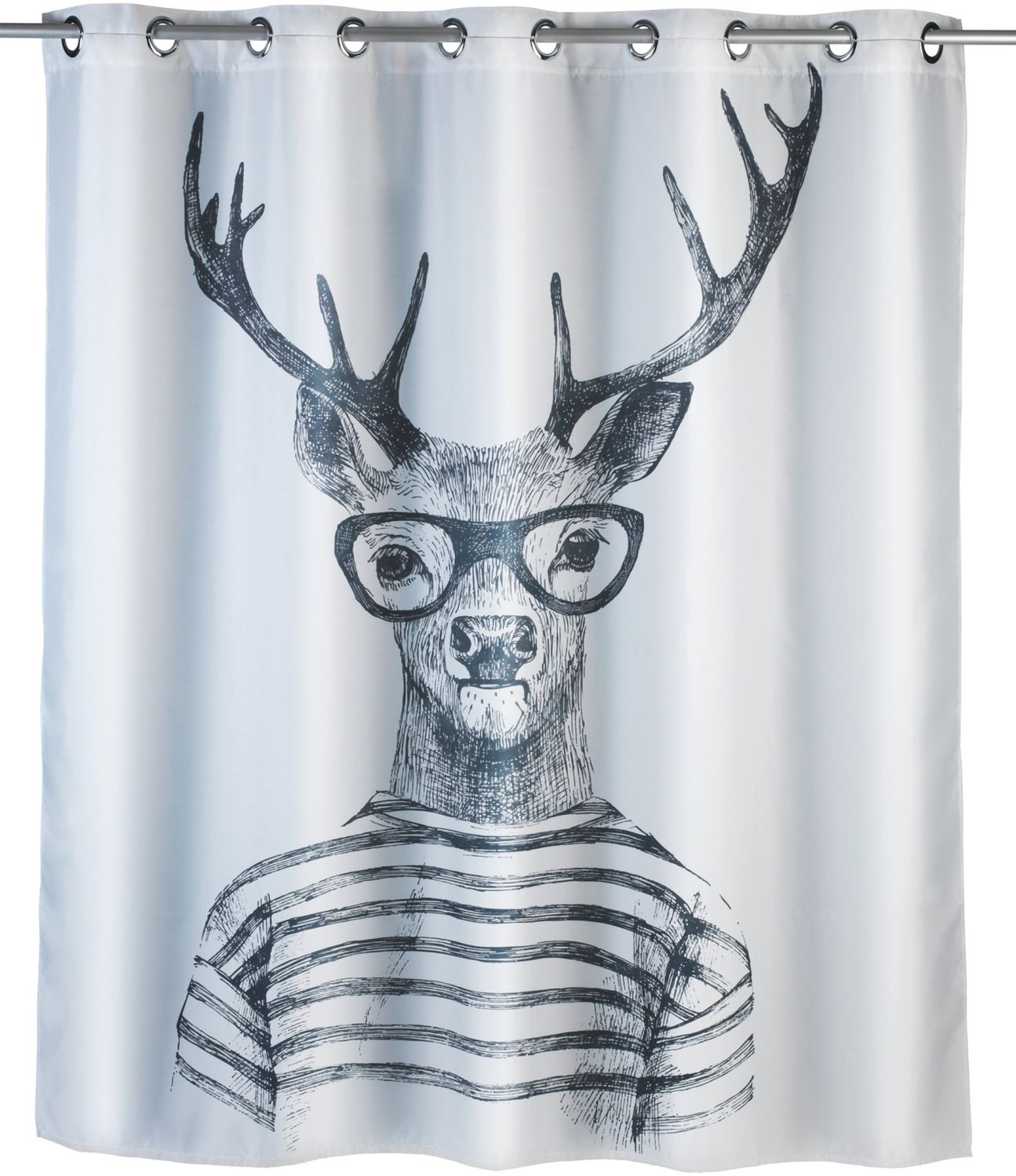WENKO MR. DEER Duschvorhang 180 x 200 cm, Weiß/Grau, waschbar, Polyester