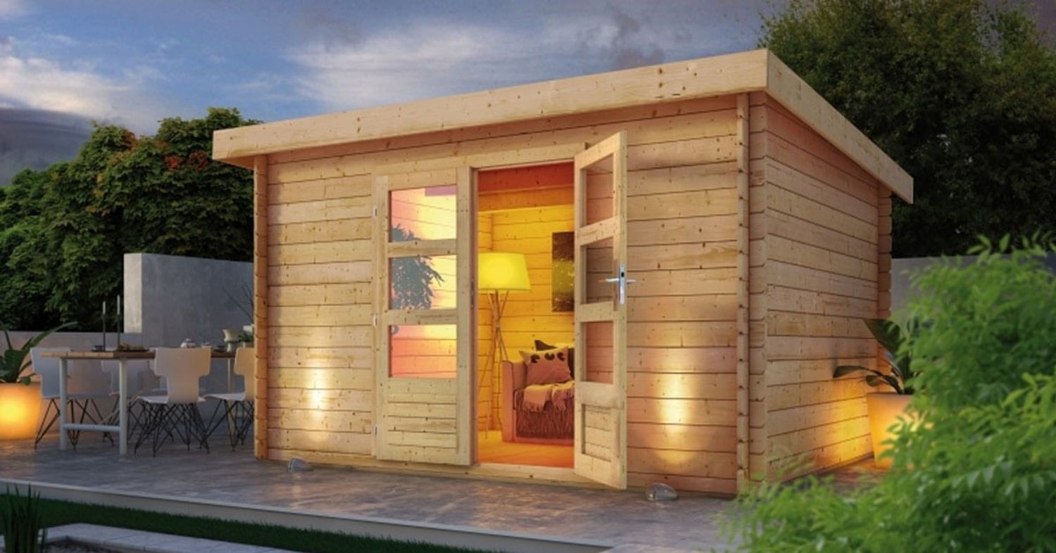 Gartenhaus Bastrup 7 - 357x297 cm, 28 mm Holz naturbelassen, Karibu