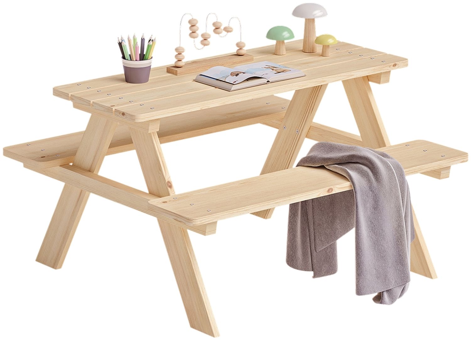 Bellabino 'Inny' Sitzgarnitur für Kinder, Kiefer massiv, natur unbehandelt, 50x83x89 cm, Kindersitzgarnitur für 4 Personen, ab 2 Jahren