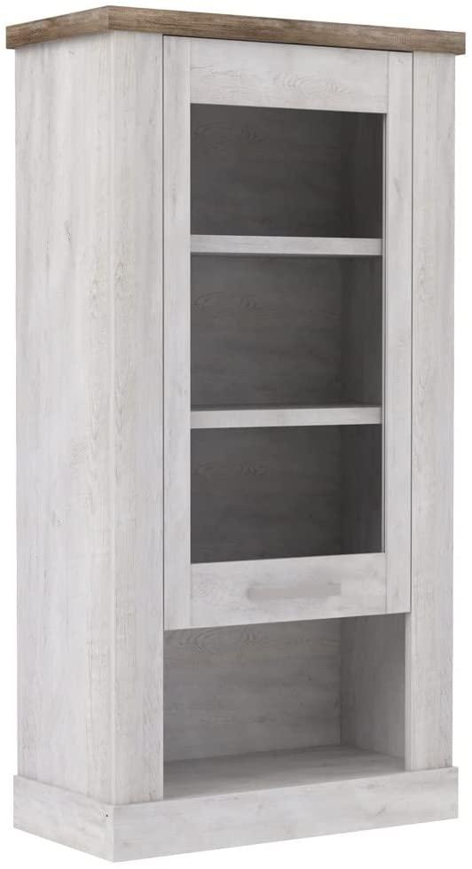 Hängevitrine Durio 10 Pinie weiß 71 x 137 x 34 cm Vitrine Wandschrank mit Beleuchtung