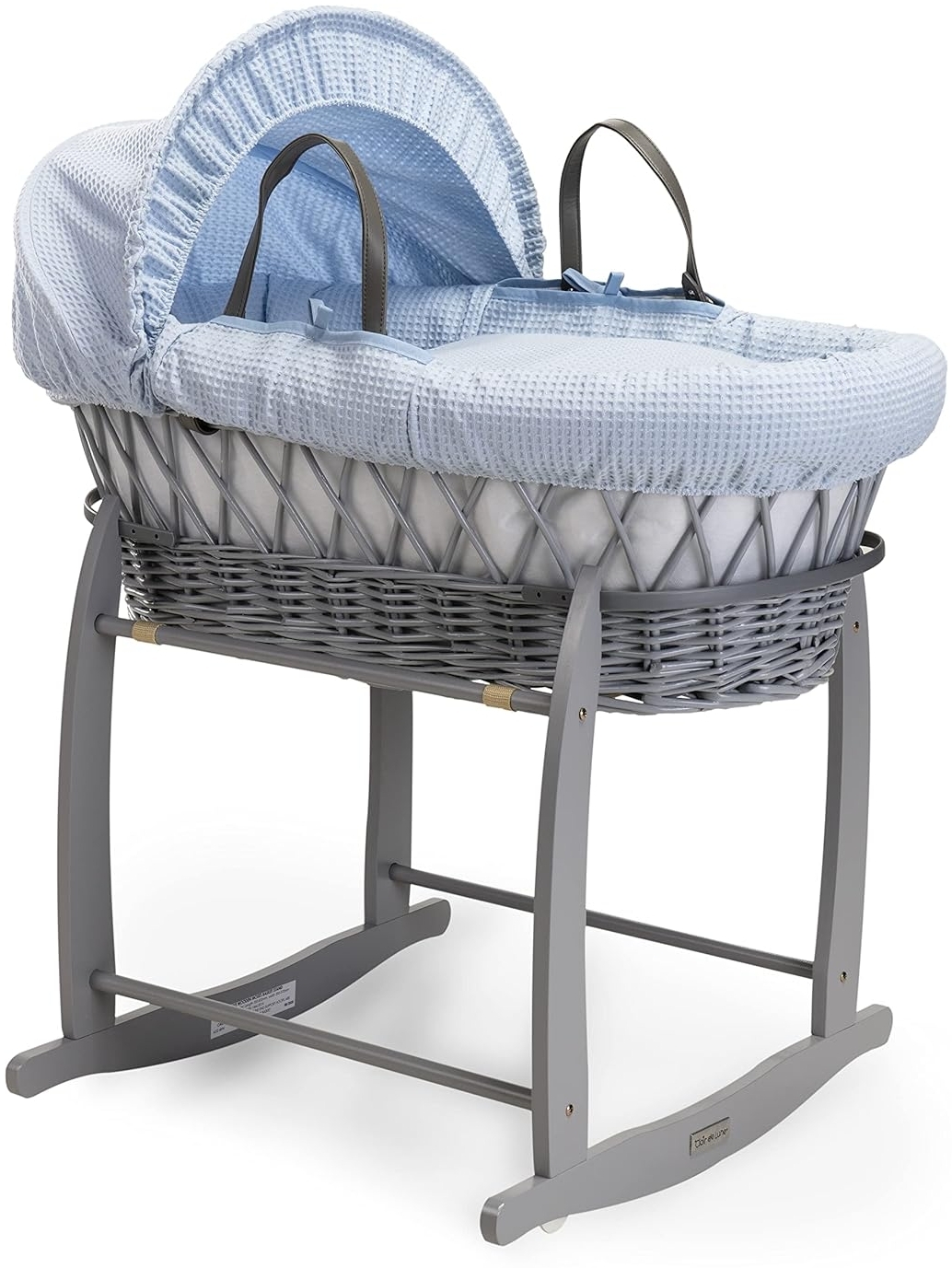 Clair de Lune Weidenkorb mit grauem Deluxe-Schaukelständer, Waffelgrau, 68x30 cm, Blau