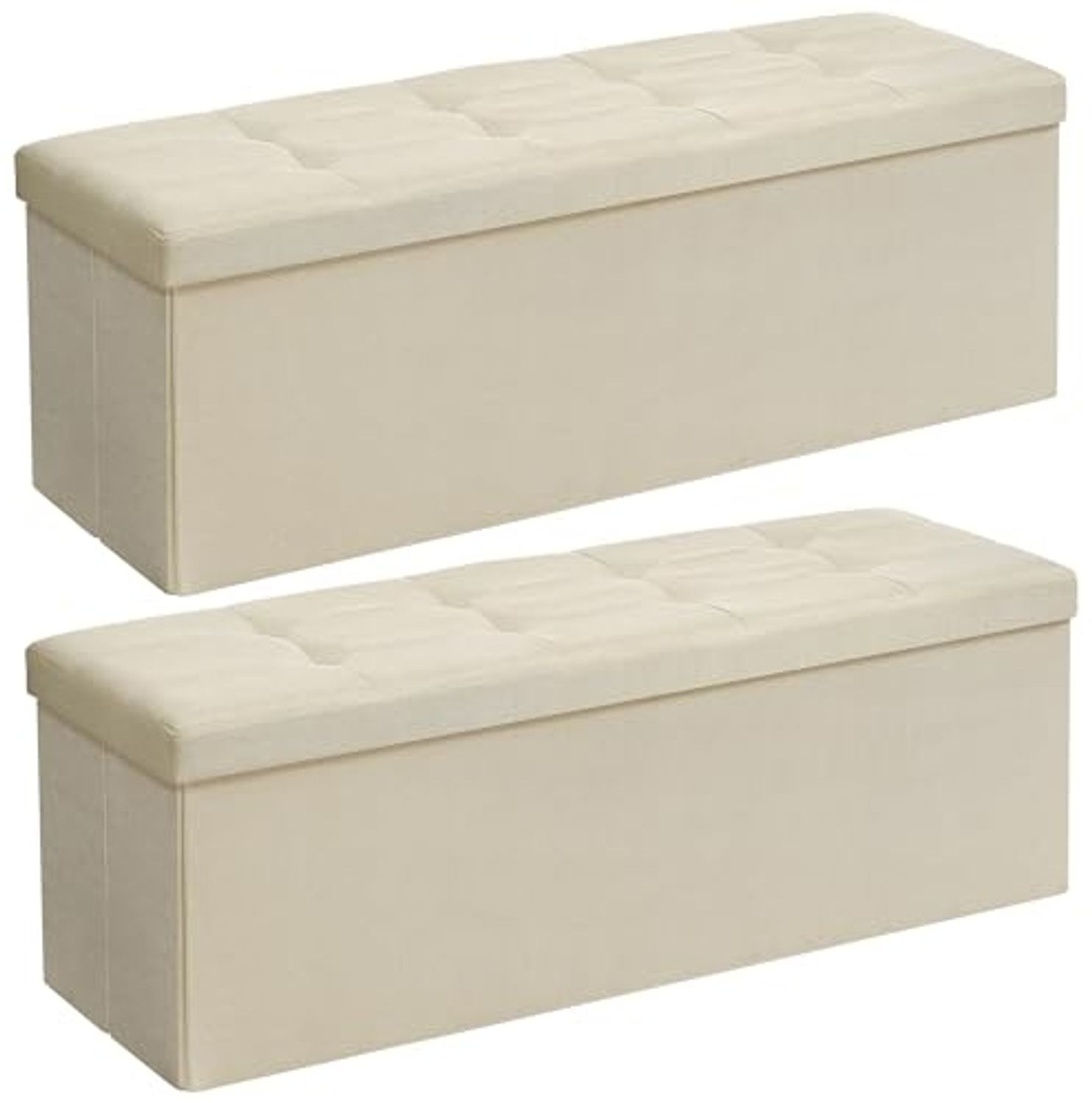 Sitzbank mit Stauraum, 110 cm, klappbare Sitztruhe, Aufbewahrungsbox, Fußbank, Beige
