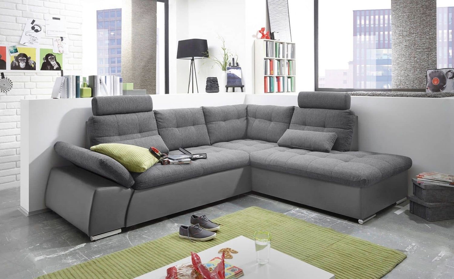 Ecksofa Jakarta Dunkelgrau | Anthrazit – Modernes Sofa mit Schlaffunktion & Kissen | ED Exciting Design