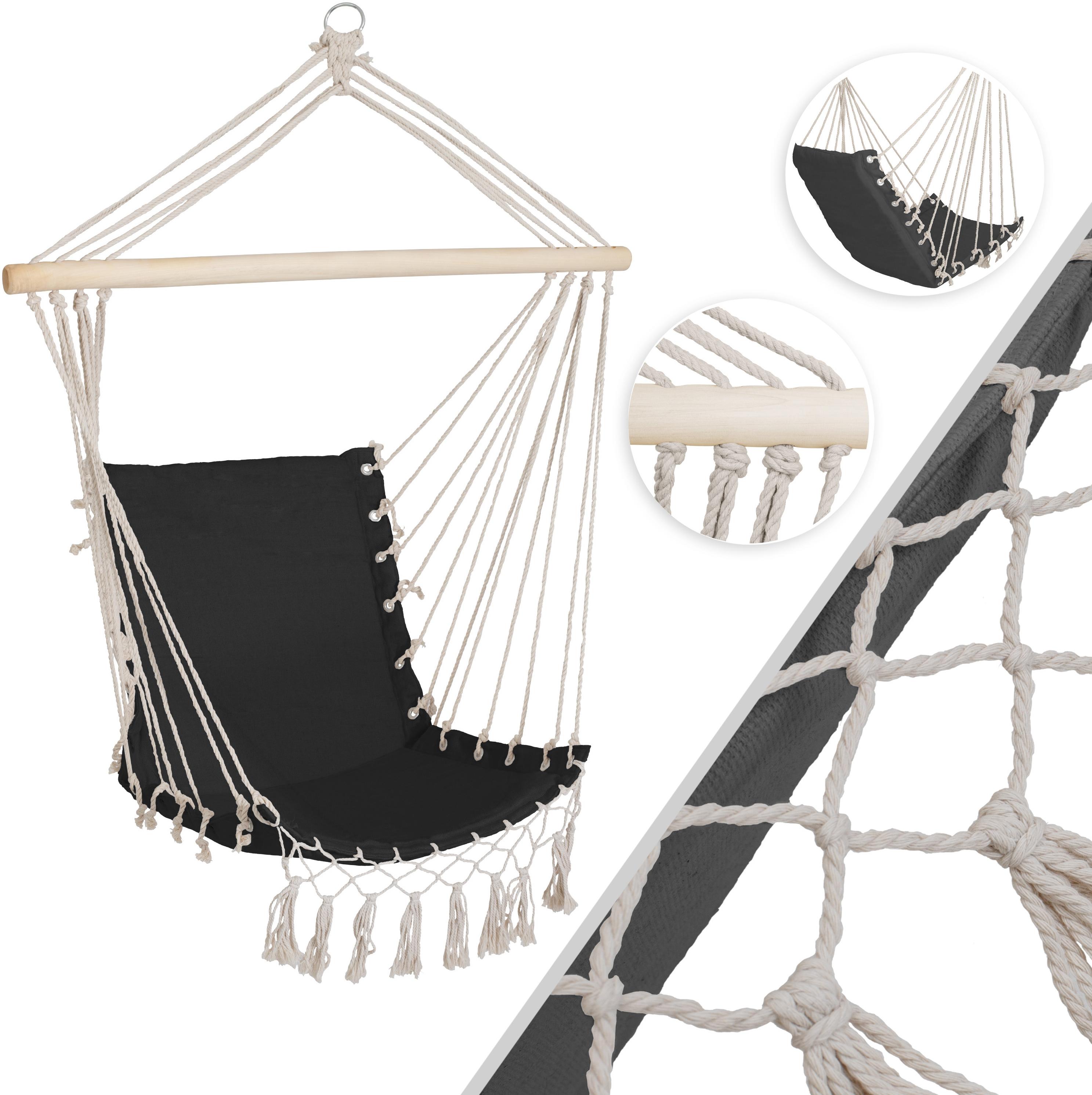 KESSER® Hängesessel mit Polsterung 150kg Hängesitz Sitzpolster atmungsaktiv geflochten Hängestuhl Hängeschaukel Indoor Garten Anthrazit