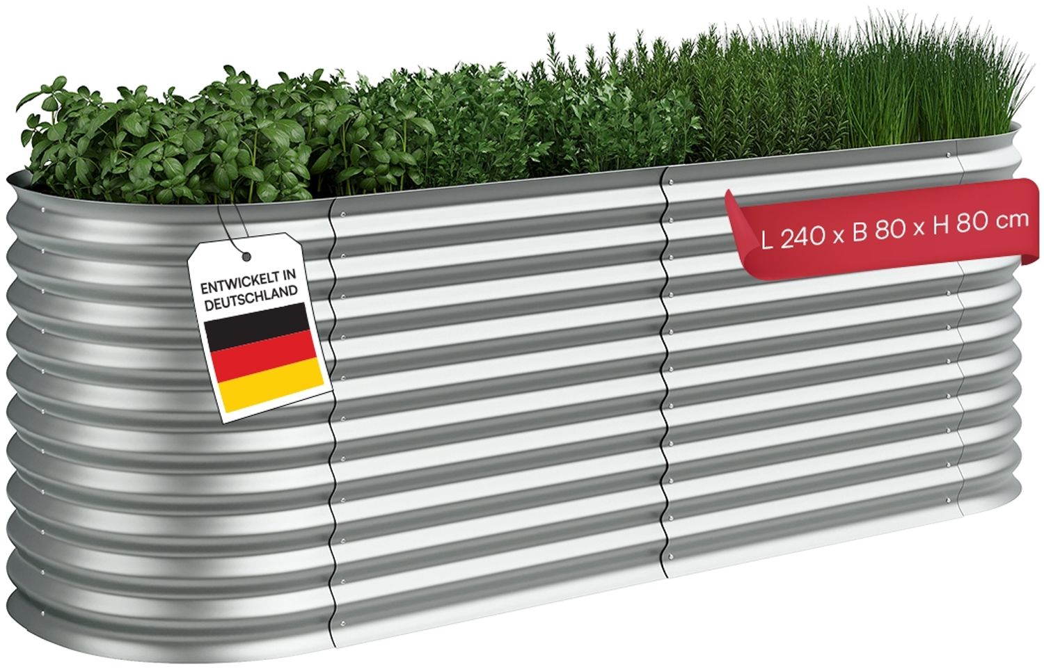 STEELSØN 'Hydra' Hochbeet, Metall, silber, 240x80x80 cm, wetterfest, mit offener Bodenstruktur